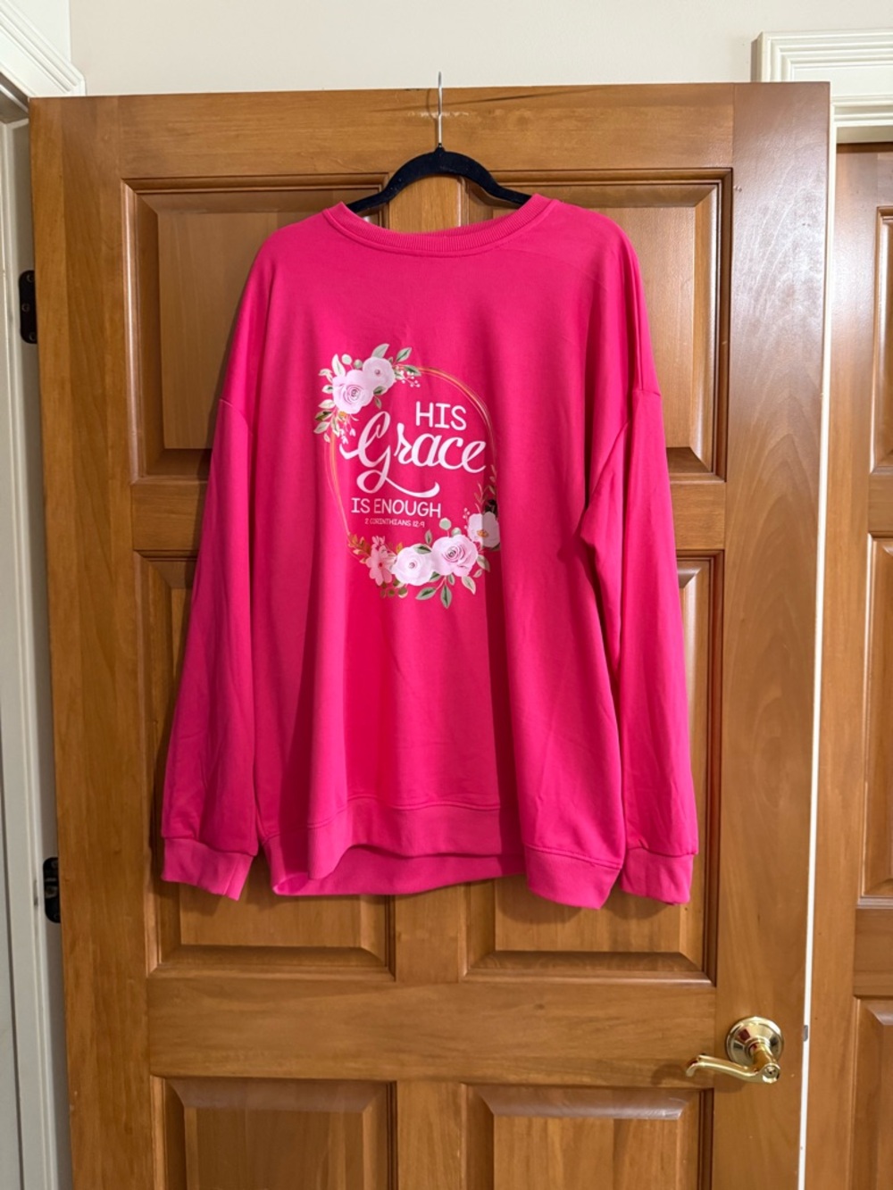 Hot Pink Graphic Sweatshirt - "His Grace Is Enough" PTP 28.
